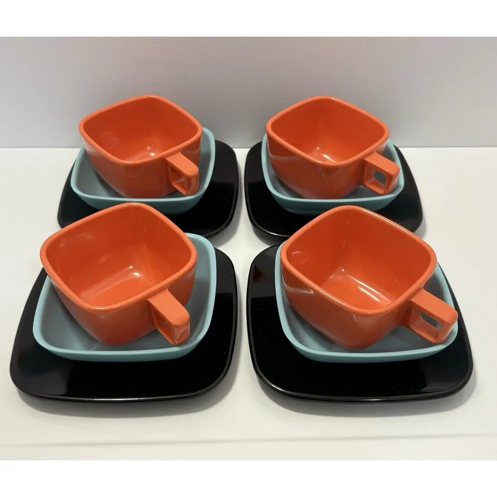 Vtg MCM Square Brookpark Arrowhead Ever Ware Melamine Melmac Set Multi Colors